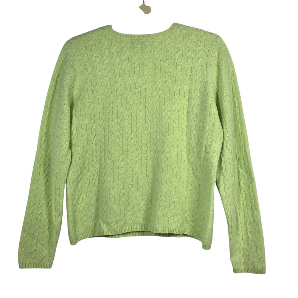 Kirkland Signature Womens Sweater XL Lime‎ Green 100% Cashmere Cable Knit V-Neck - Picture 2 of 8